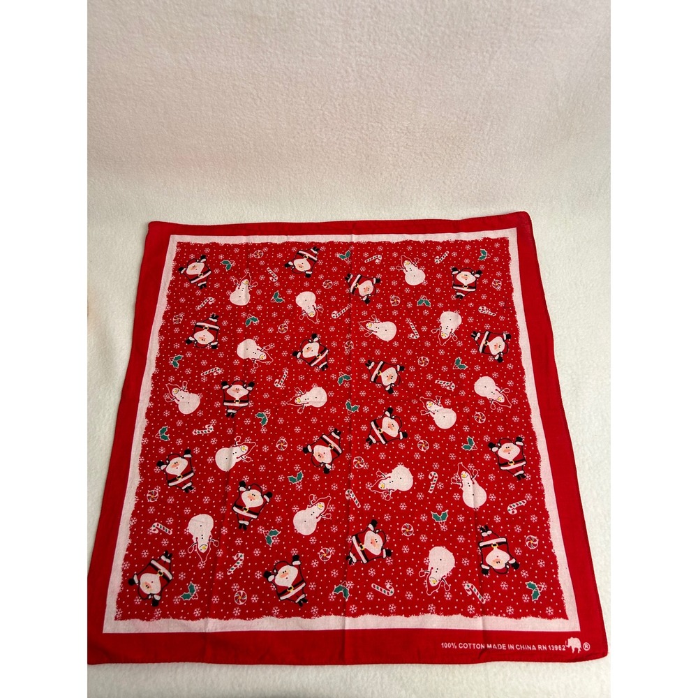 Holiday Christmas RN 13962 OS Red Santa Snowman Cotton Bandana Scarf